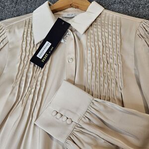 NWT‎ Reset By Jane Longsleeve Pintuck Blouse Size Medium Taupe